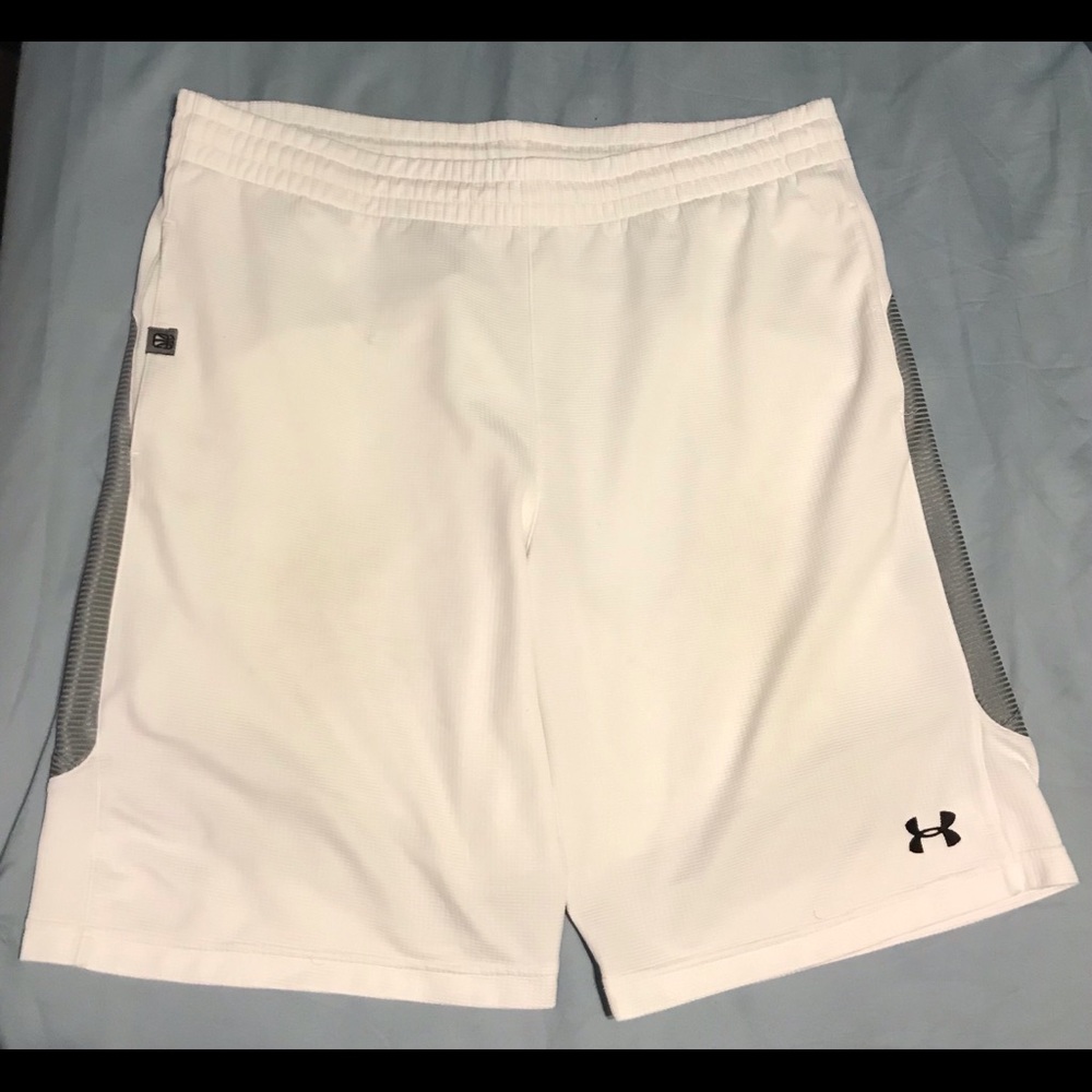 White UA Basketball shorts